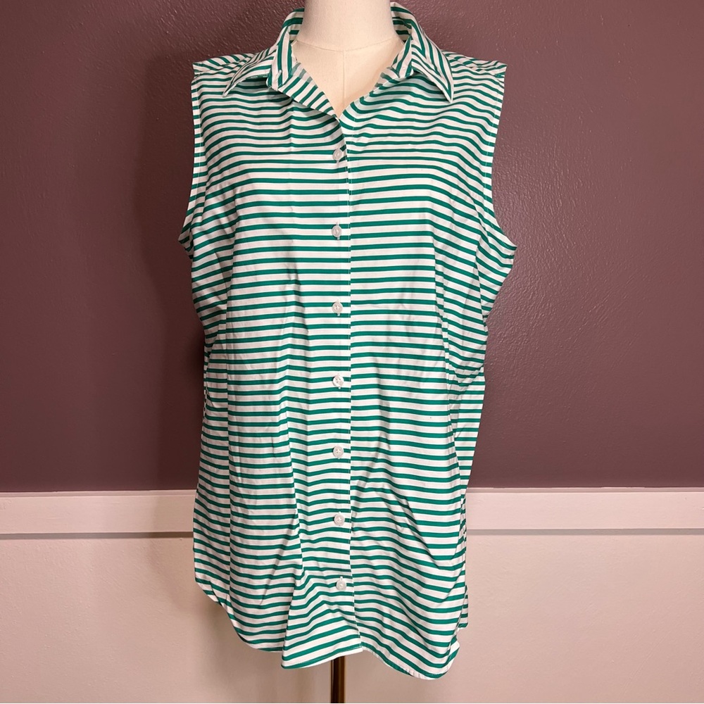 Chico's Green and White Striped Blouse